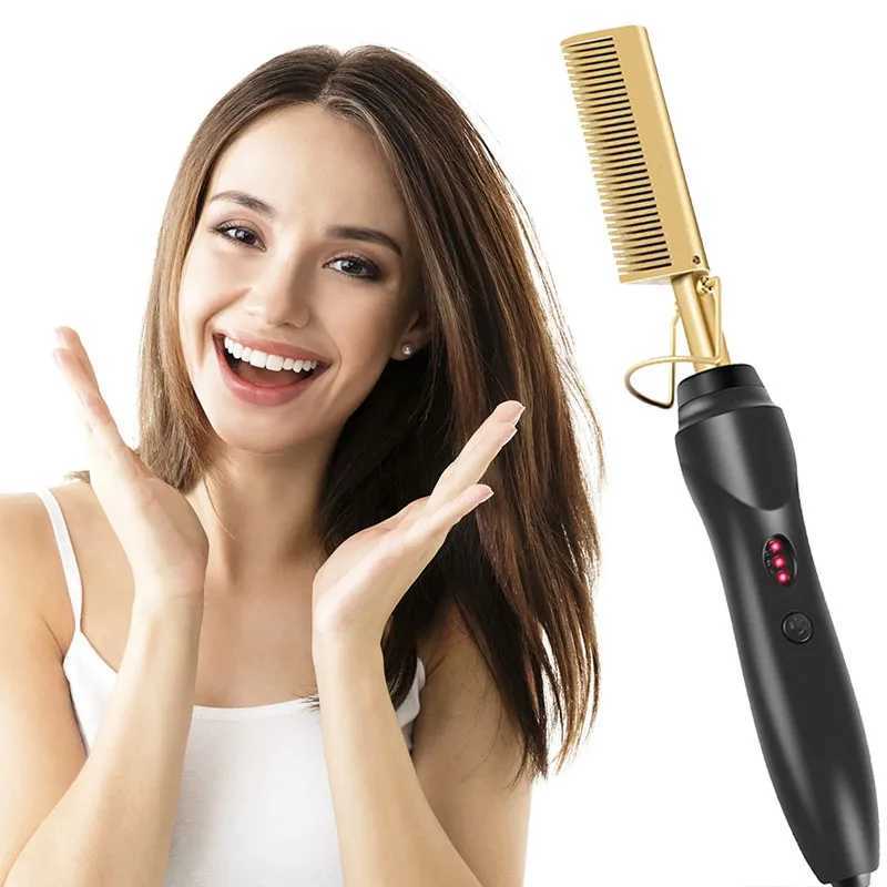 1Pcs 2-in-1 hot comb straightener electric hot comb fast heating portable travel anti scalding beard straightenerXJ250621