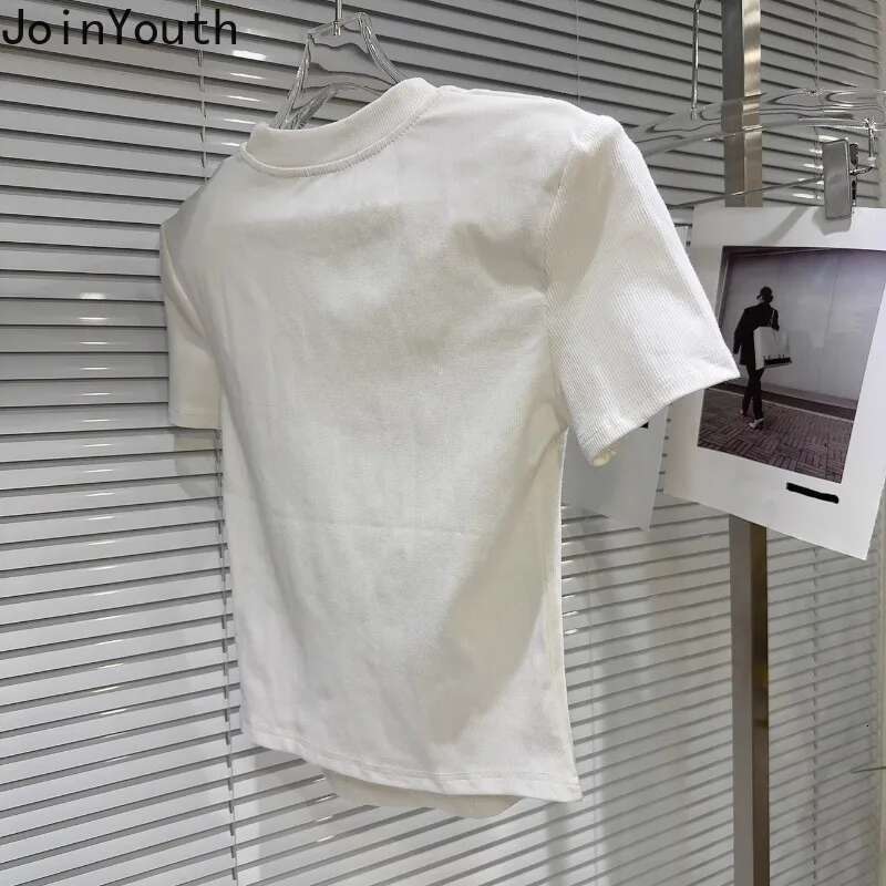 White Woman T Shirts Summer Crop Tops Short Sleeve O-neck Tees Casual Tunic Y2k T-shirt 2025 Ropa Mujer Fashion Korean Camisetas