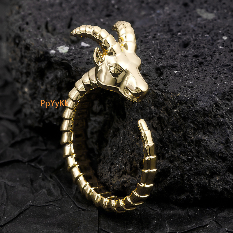 Luxury Jewelry Antelope Ring for Men Hip Hop Punk Light Luxury Personality Ring Men's Adjustable Finger Accessory