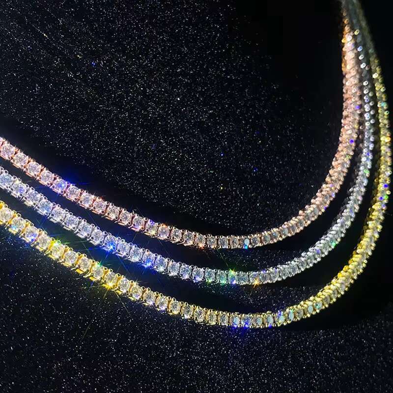 Wholesale Iced Out Moissanite Diamond Tennis Chain 925 Silver 2MM Moissanite Tennis Chain Necklace