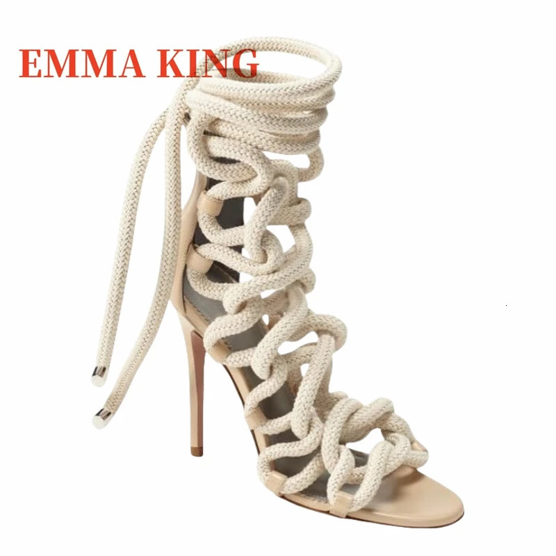 Summer Women Lace-up Gladiator Sandals Rope Wrap Peep Toe High Heel Sandal Sexy Club Party Dress Shoes Ladies Ankle Strap Sandal 250617