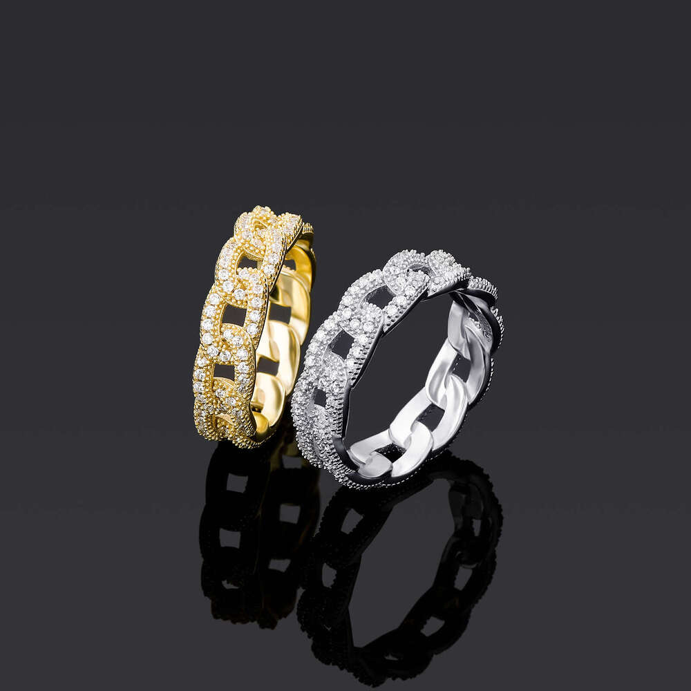 Jin Ao S Silver Ring Cross Men and Women Couple Rings Cuban Chain Hollow Full Zircon Personality Hip Hop Jewelry