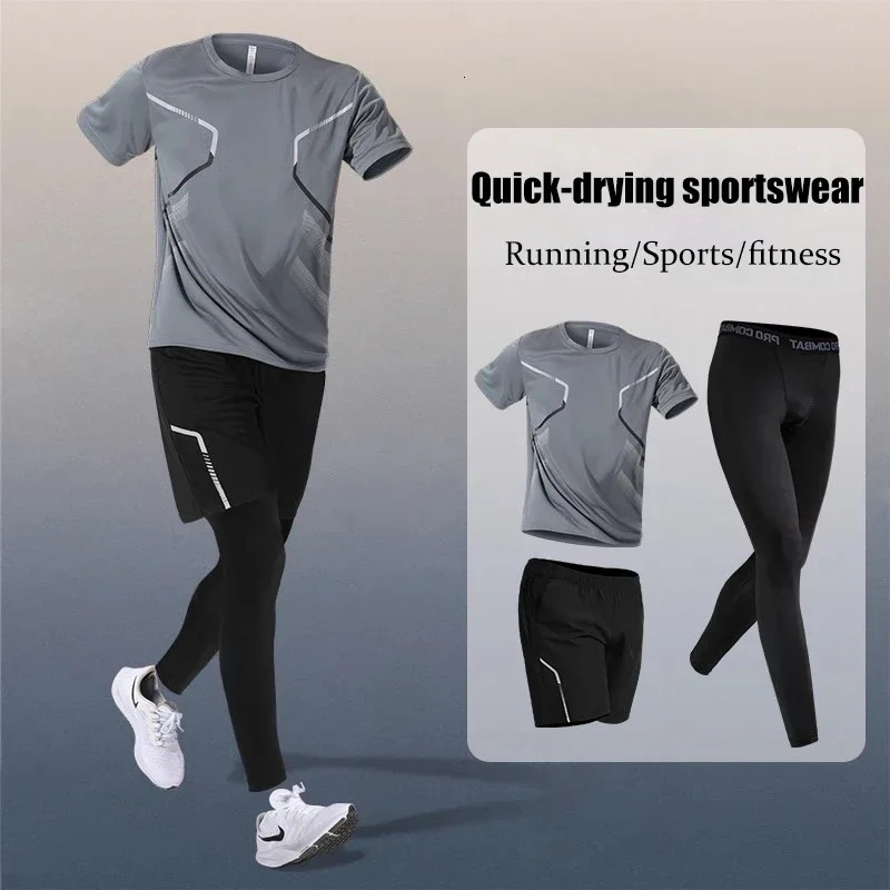 Badminton suit mens ice silk quick-drying running sportswear fitness set short-sleeved T-shirt morning run 250617