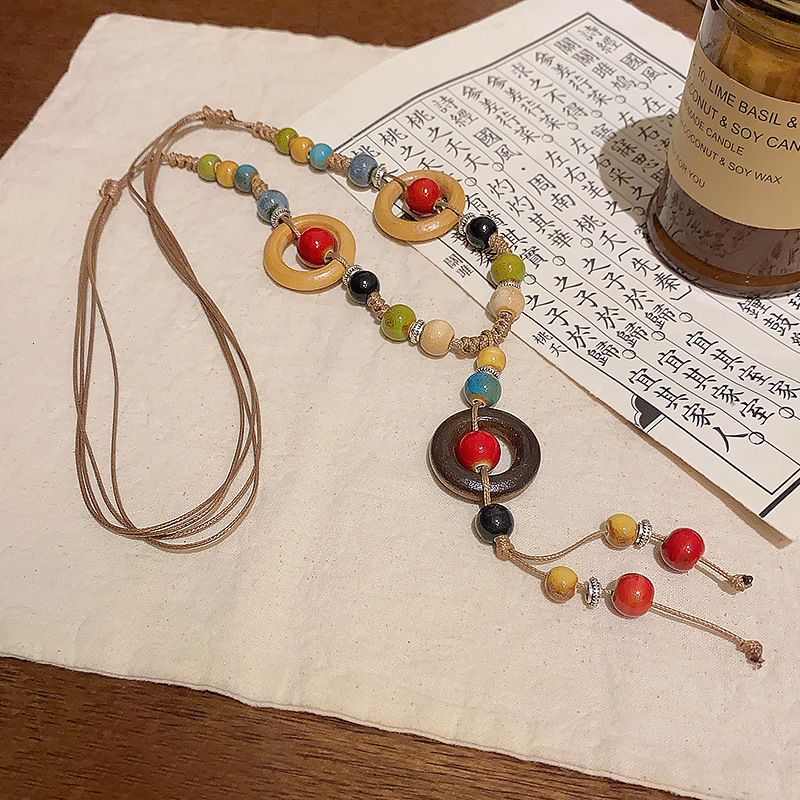 Druzy jewelry Bohemian Style Ceramic Necklace for Women Elegant Zen Long Sweater Chain Exotic Ethnic Style Accessory