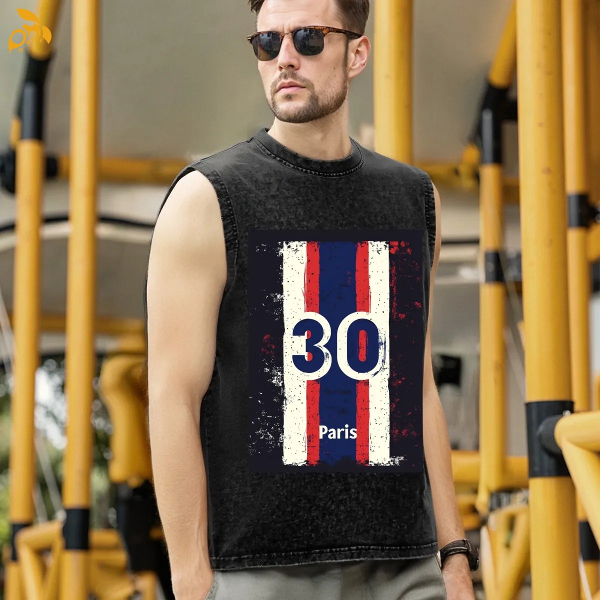 free shipping of customized super fashionable Washed cotton sleeveless T-shirt with exquisite patterns from US