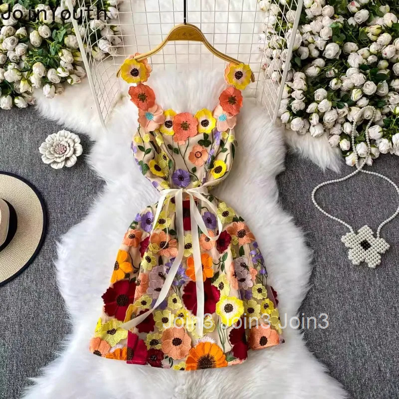 Temperament Robe Femme Sweet Summer Dress Women Clothes 2025 Vestidos De Mujer 3D Floral Sleeveless Tunic Bodycon Mini Drresses