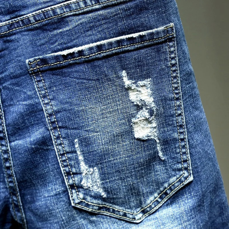 Blue Hole Denim Shorts Mens Summer Casual Jeans Shorts Large Size 28-36 38 40 250617