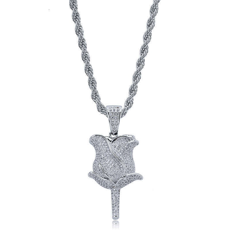 Rose Flower Full Dia Zircon Personality Unisex Trendy Ins Hip-Hop Necklace