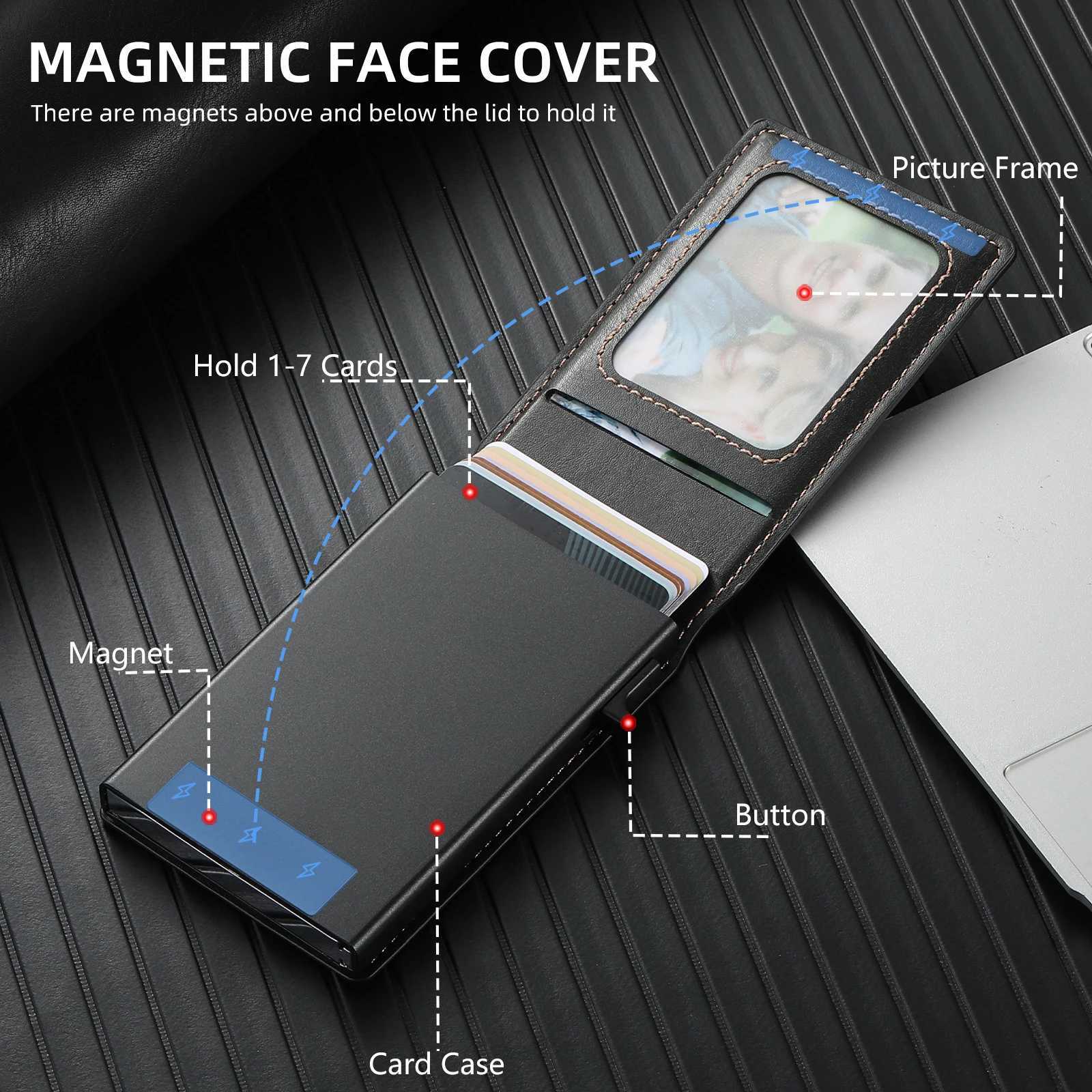 SUTENI Card Slot Wallet Flip Cover Faux Leather Button Card Box Pressing The Button Automatically Ejects The Card Z250621