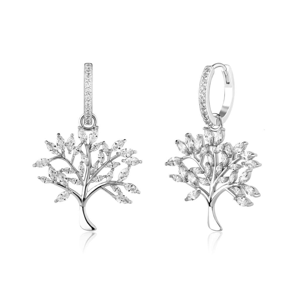 Creative Personality Tree of Life Simple Hollow Out Inlaid Dia Ear Studs Unisex Copper Gold Earrings