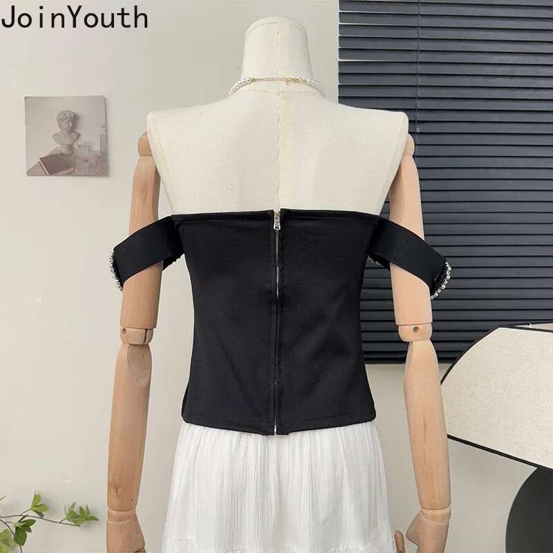 Korean Fashion Clothing Sexy Tanks Women Heavy Diamond 3D Floral Tanks Crop Tops Temperament Tunic Summer Camis 2025 Ropa Mujer