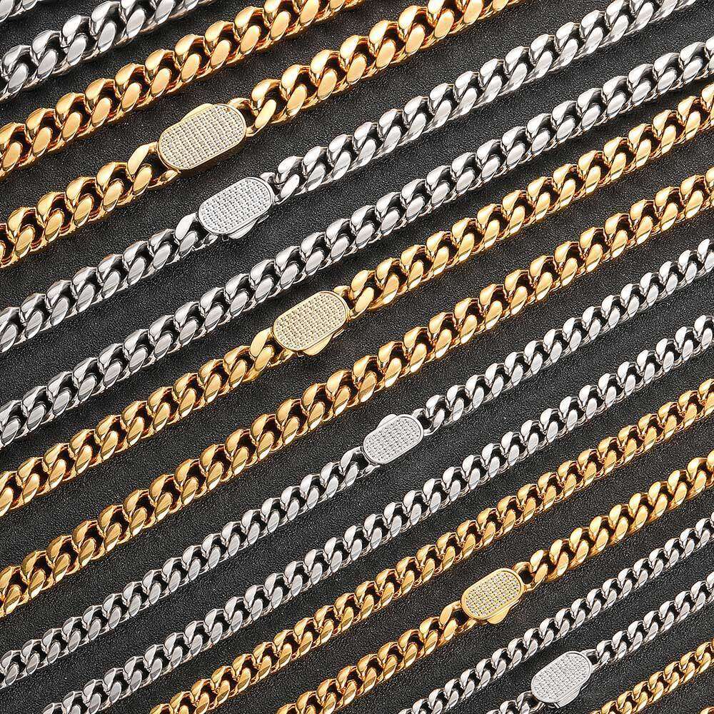Hip Hop Men's Titanium Necklace Trendy Brand Stainless Steel Inlaid Dia Cuban Chain Bracelet Jewelry a1a1