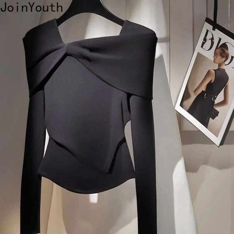 2025 Women Clothing Y2k Top Black T Shirts Square Collar Long Sleeve Tunic Tees Crop Tshirts Ropa Mujer Bow Temperament T-shirt