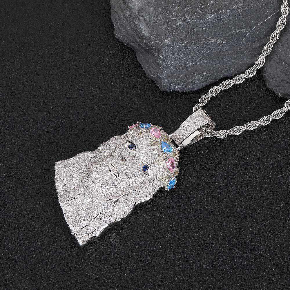 Hip Hop Avatar Trendy Brand Personality Exaggerated Copper Inlaid Zircon Men's Pendant Necklace 81b6