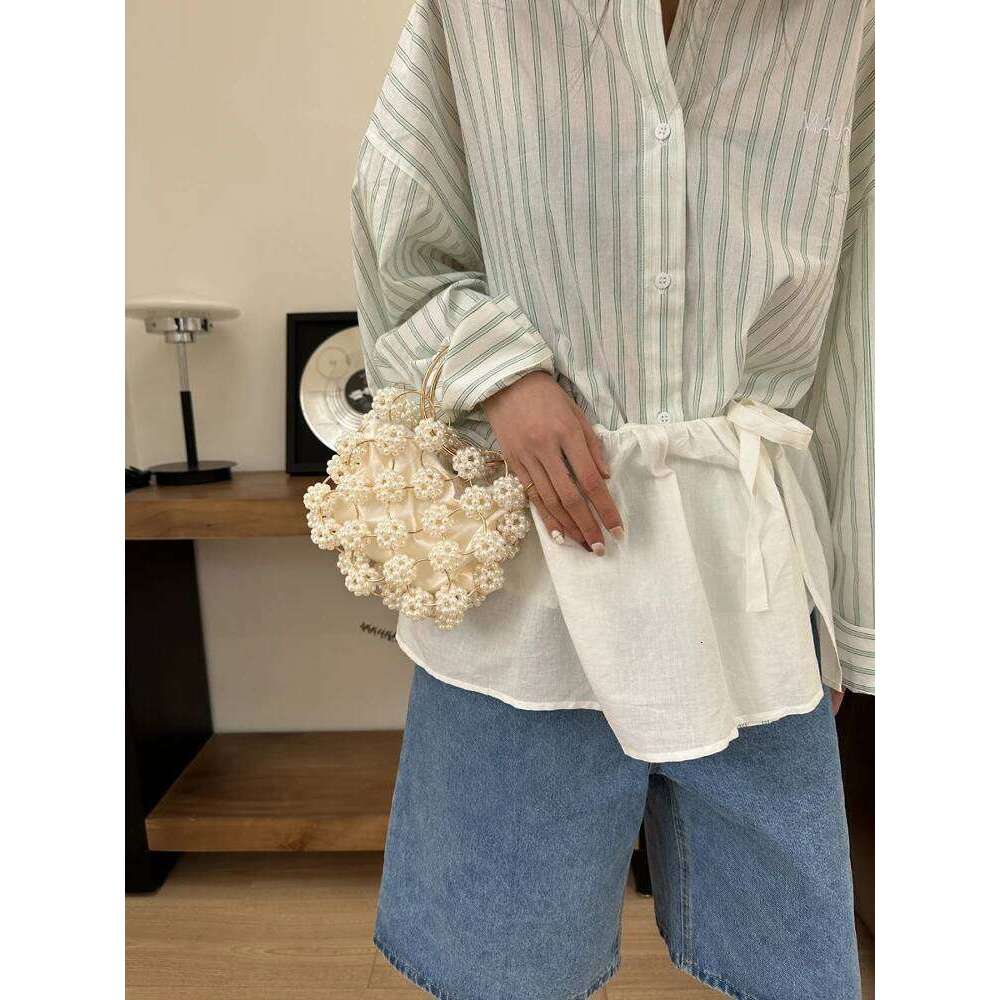 Designer Bag Pearl Handbag Flower Bucket Bag Women Handmade Clear Beading Evening Clutch Purses And Handbags Ladies Messenger Bags Dinner