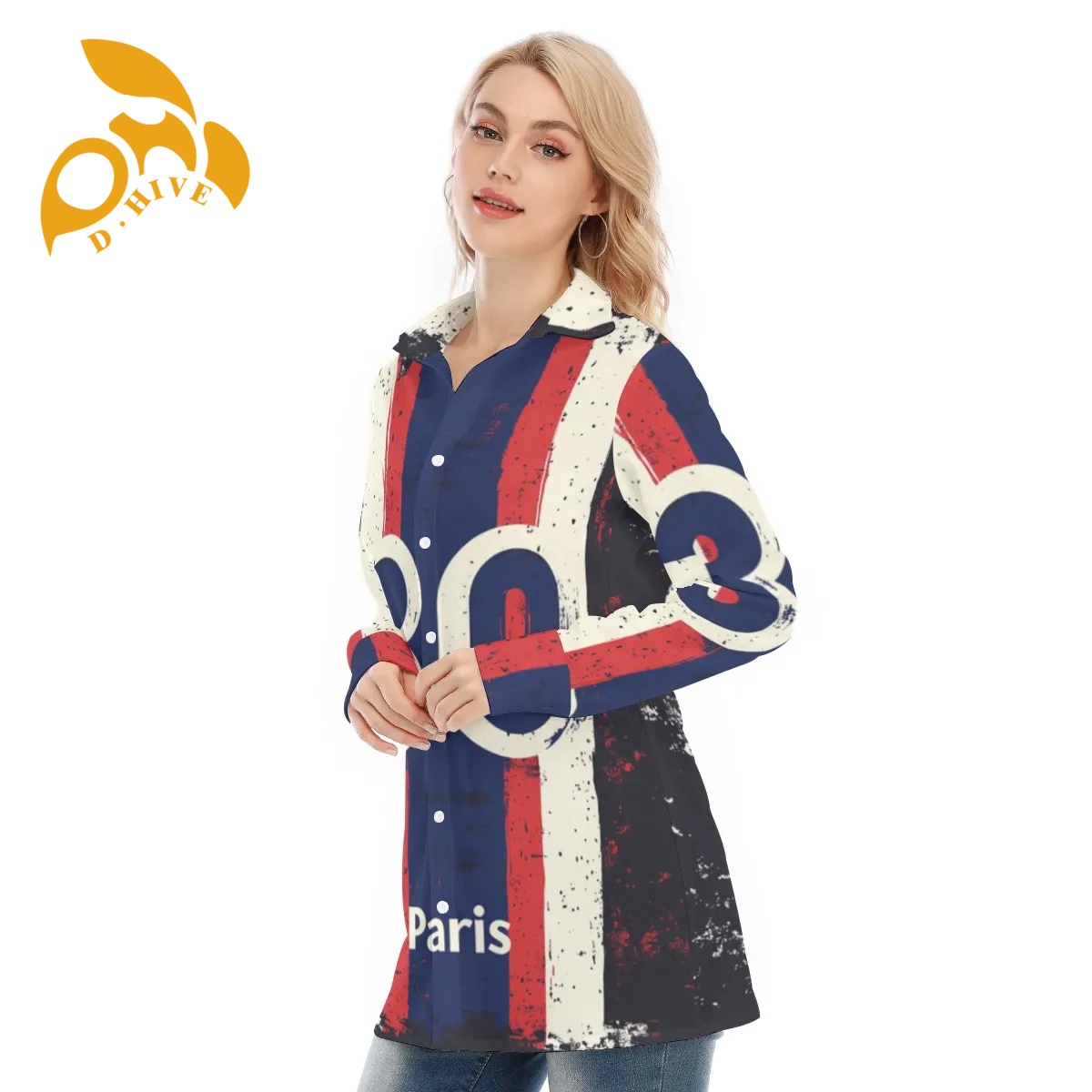Free shipping Customer customization All-Over Print Women's Long Shirt Design fashion Show off one's figure sexy