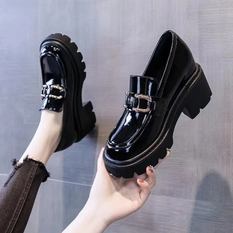 Women Derby Shoes Autumn Slip on Casual Sports Loafers Fur Clogs Thick Sole Shallow Mouth Round Toe British Style 250612