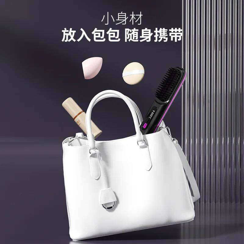 2024 New LCD USB Charging Ceramic Heating Electric Straightener Wireless Portable Straightening Comb
