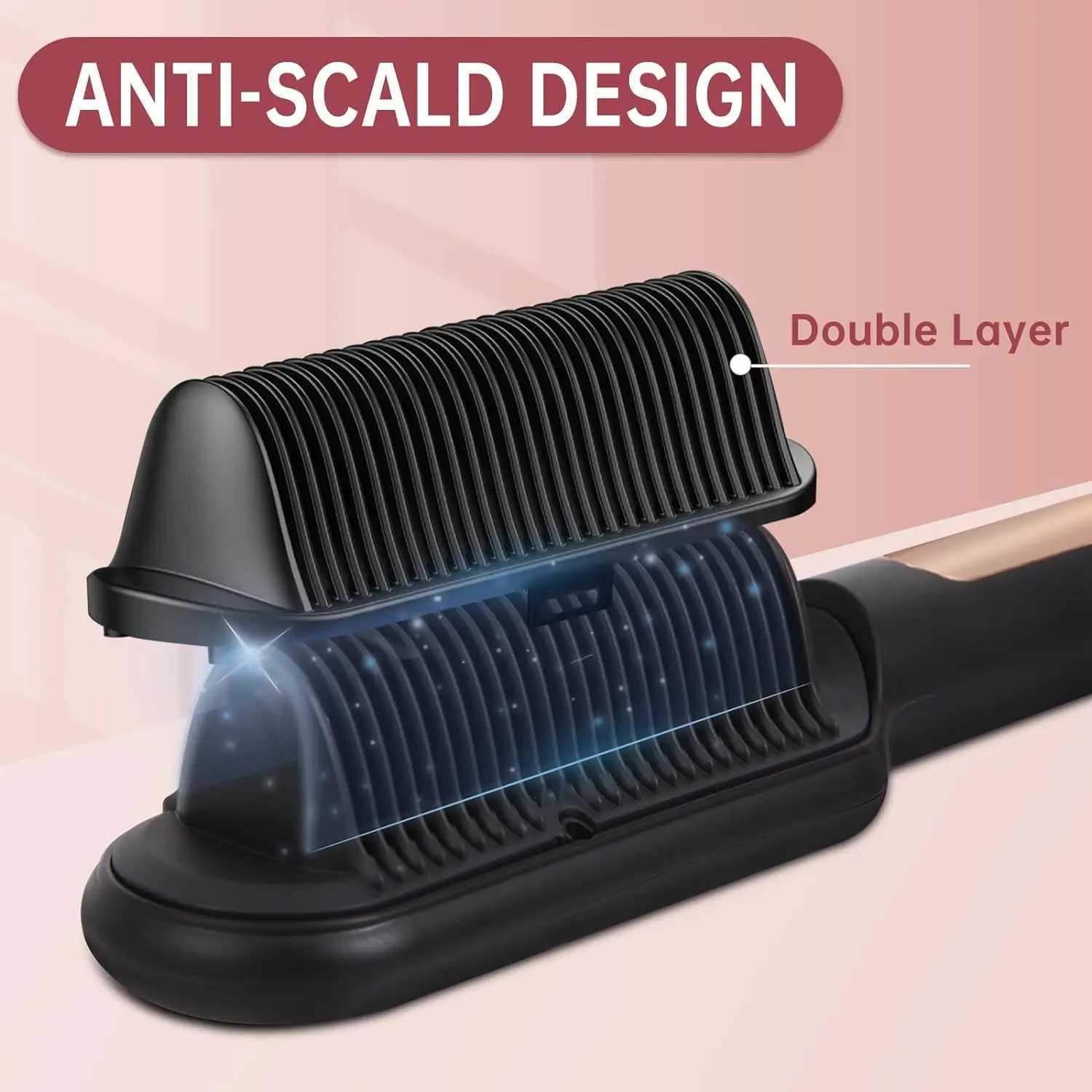 AP03 Negative Ionic Hair Straightener Brush Fast Heating Anti-Scald Auto-Shut Off Hair Brush Straightener for WomenXJ250621