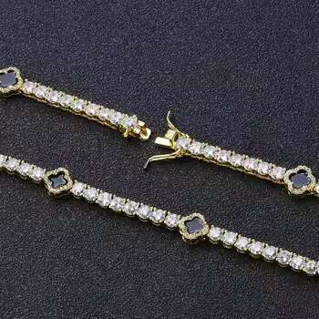 Hip Hop Women Fashion 4mm Clover Necklace Exquisite S925 Silver Moissanite Custom Hip Hop Fine Chains Link Chain Necklace