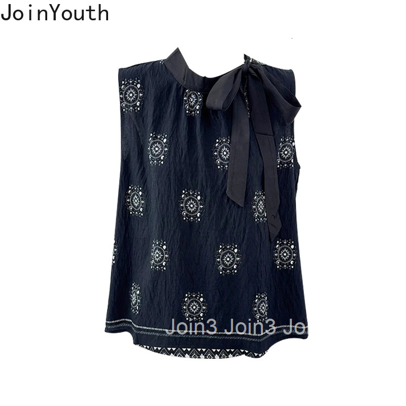 Bohemia Blouse Women Clothing Stand Neck Sleeveless Bandage Shirt 2025 Blusas Mujer De Moda Loose Summer Vintage Tops Female