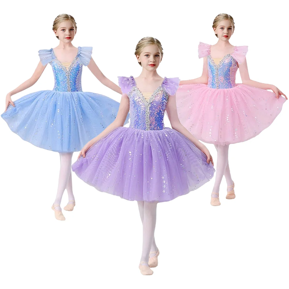 Girls' sequin dance dress children's ballet dress campus dance program stage group performance costume ballet dancer costume dance practice 
