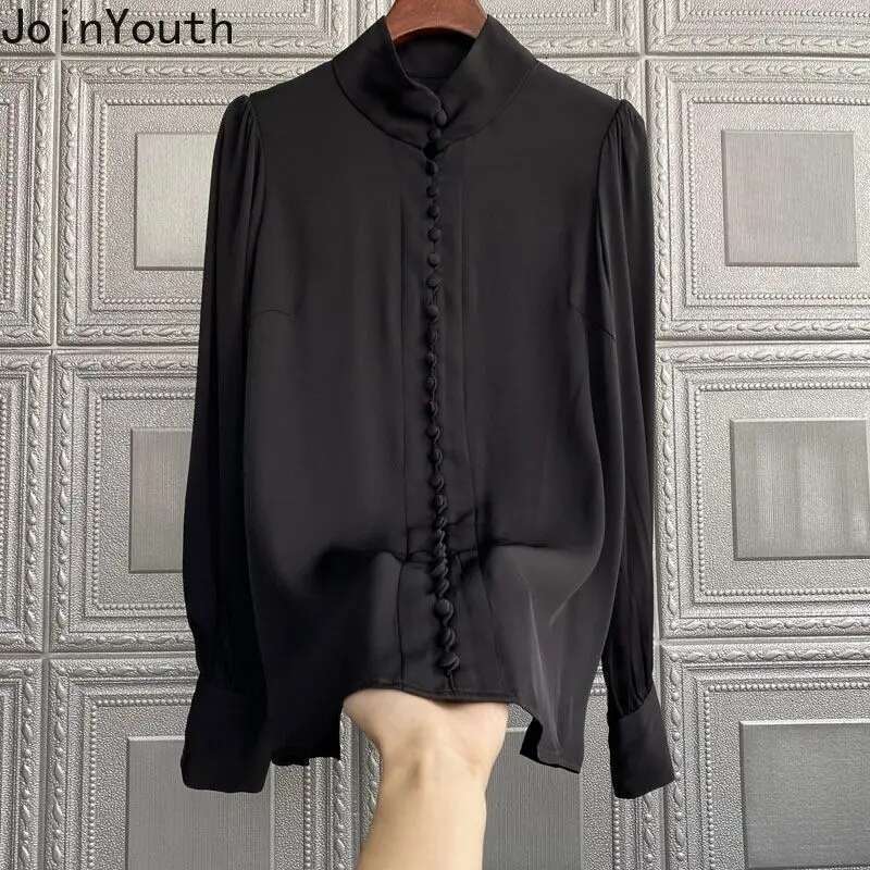 Camisas De Mujer Long Sleeve Stand Blouses for Women Vintage Temperament Oversized Tops Solid Color Fashion Korean Shirts 27r883