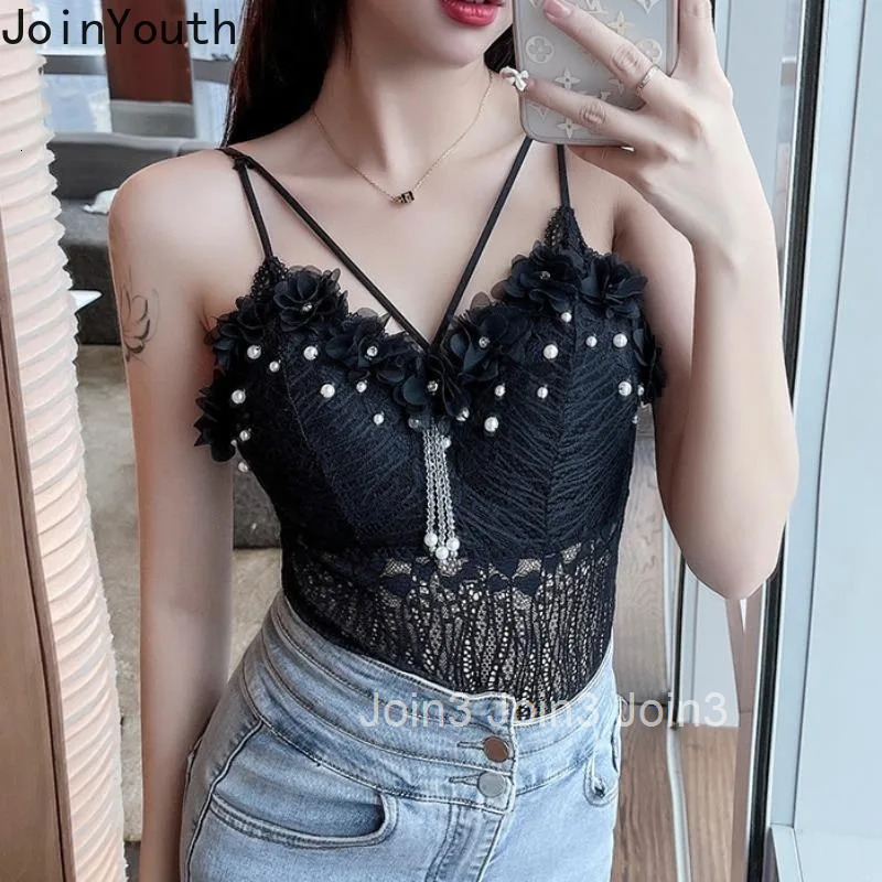 Women Vest Heavy Beading Tassel Floral Crop Tops Tunic Fashion Sexy Summer Camis 2025 Ropa Mujer Lace Sweet Korean Tanks 7p468