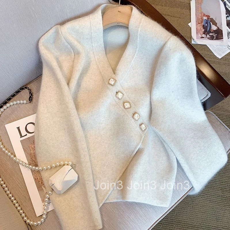 Knitted Cardigan Coat Women Fall Winter Clothing V-neck Irregular Pull Femme 2025 Ropa Mujer Thicked Vintage Temperament Sweater