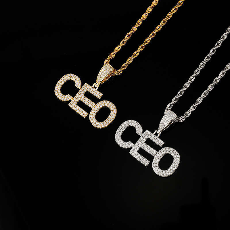 Jin Ao Personalized Letter Combination Splicing Hip-Hop Full Zircon Trendy Necklace Unisex Commemorative Pendant