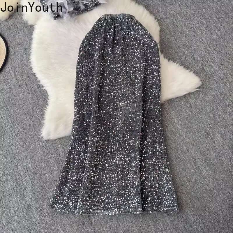 Fashion Outfits Women Clothing 2 Piece Set Sequin Feather Sexy Vest High Waist Bodycon Skirt Suit Roupas Femme Chic Summer Sets