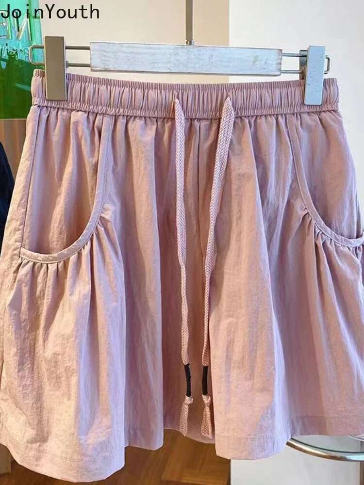 2025 New Bottoms Fashion Womens Shorts Elastic Waist Casual Summer Short Mujer Pockets Korean Pants Pantalones Cortos Mujer