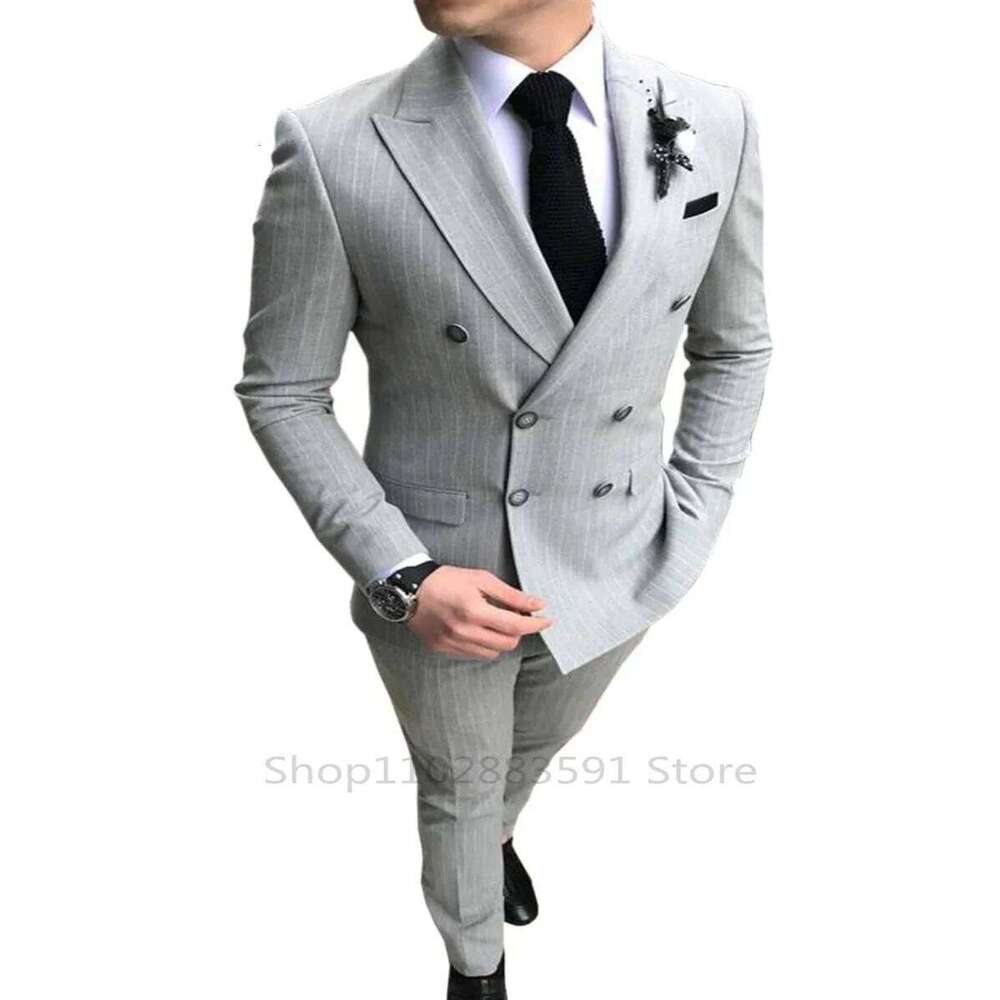 2 Pieces Striped Wedding Casualtuxedo British Slim Men's Quality Business Social Club Suit Costume Homme