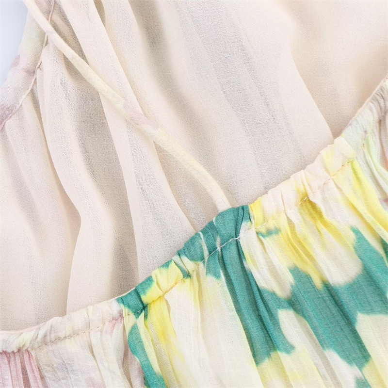 2025 Spring/Summer New Casual Women's Flower Printed Patchtop Dress with Strap and Bareback Decoration