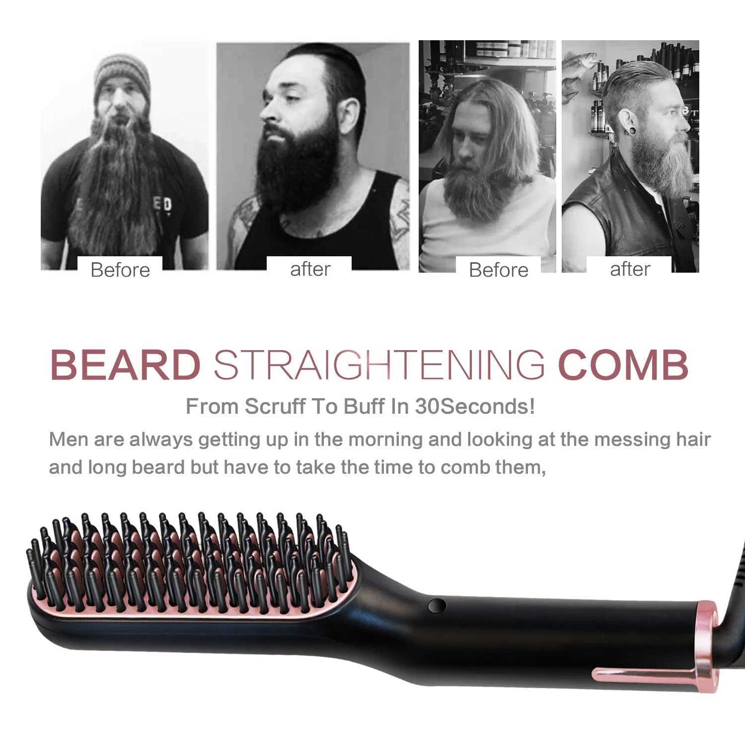 Mens Electric Beard Straightener Negative Ion Hair Straightening Brush Hair Straightener Wet Dry Quick StylerXJ250621