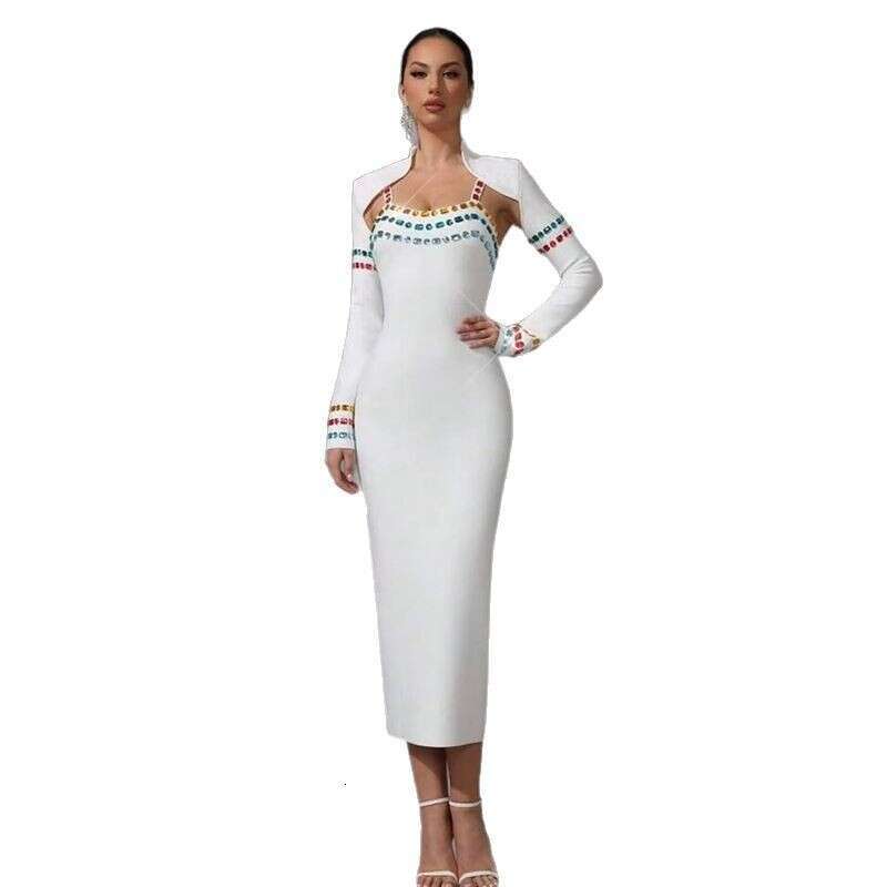 White Skirt Maxi Skirt New Socialite Style Heavy Embroidered Colorful Diamond Long Bandage Set Dress Evening Gown Long Skirt