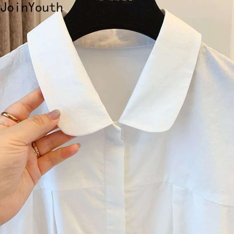 White Women Shirts 2025 Blusas Mujer De Moda Short Sleeve Pocket Vintage Blouse Loose Folds Summer Korean Blouses Tops 27p099