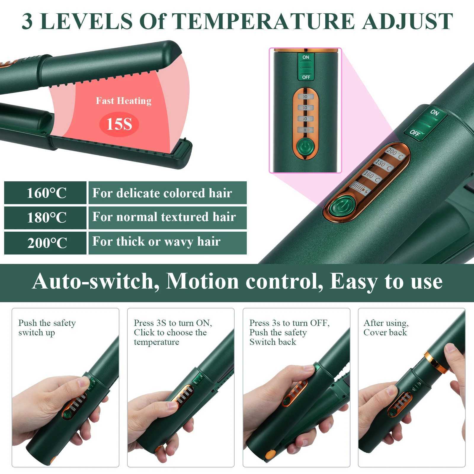 Electric Hair Curler Hair Flat Iron Portable Wireless Rechargeable Hair Straightening Iron Curling Iron Hair StraightenerXJ250621