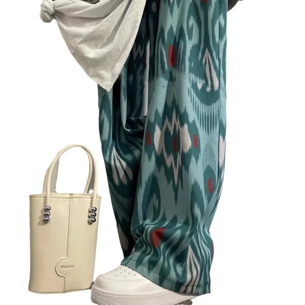 High Waist Wide Leg Pants Short Sleeve Vintage Print Top Casual Fashion Summer Two Piece Set Womens Clothing AE Stock 250617
