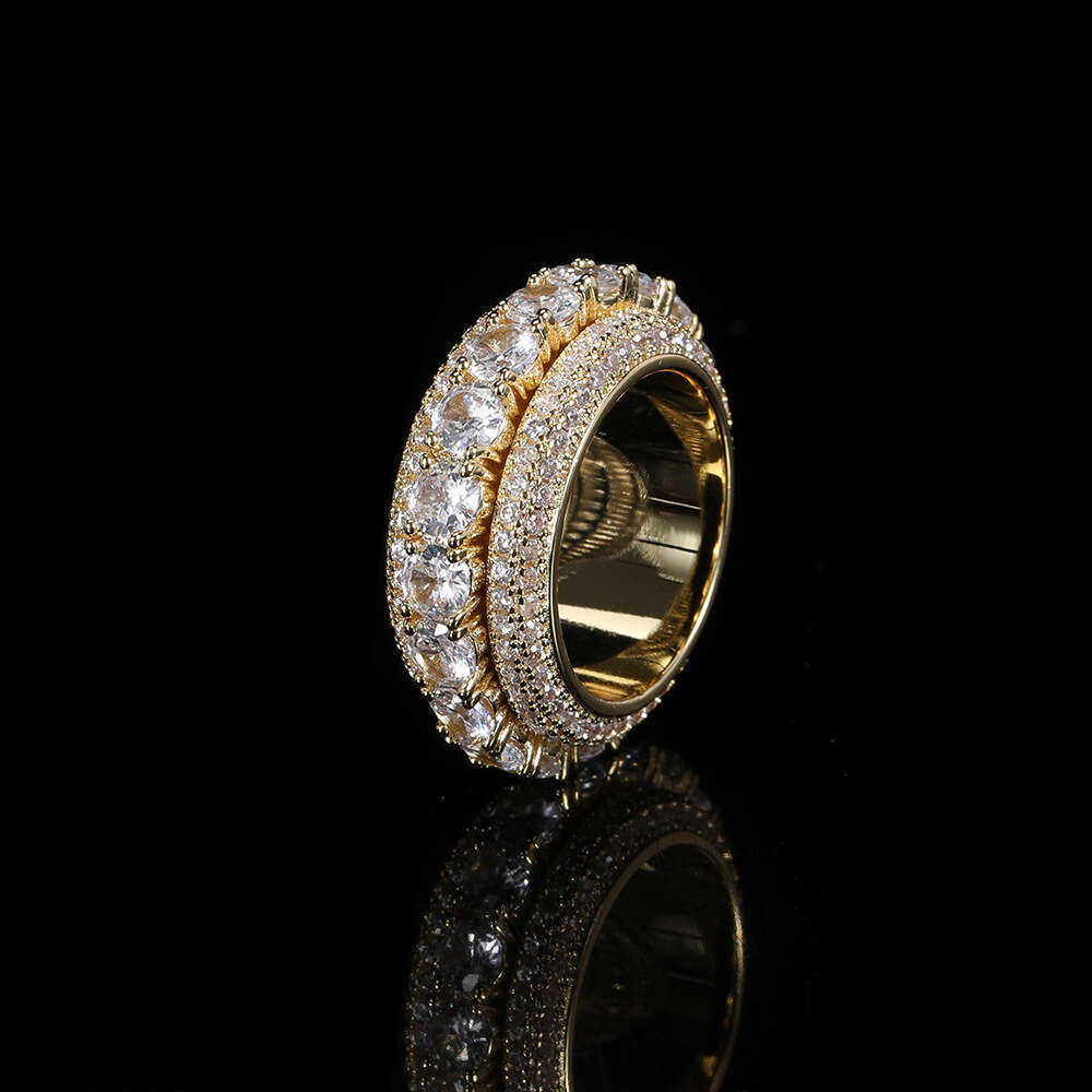 Five Row Zircon Rotating Hip-Hop Trendy Brand Rotatable Men's Ring Jewelry 3cc7