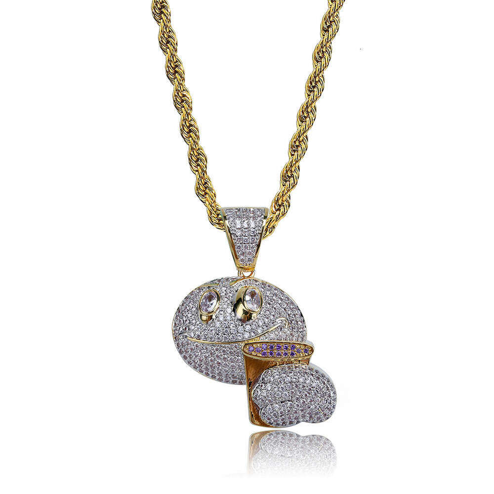 Emoji Expression Personality Fun Cartoon Hip-Hop Full Dia Pendant Copper Inlaid Zircon Men and Women Trendy Necklace