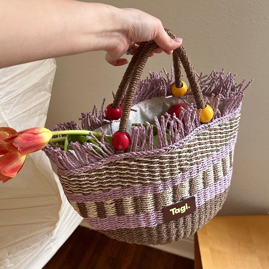 Free Shipping Wooden Fruit Woven Handbag Tagi Fruit Picnic Basket Beaded Large Capacity Vacation Casual Bag Luxury Designer Handheld Straw Bag