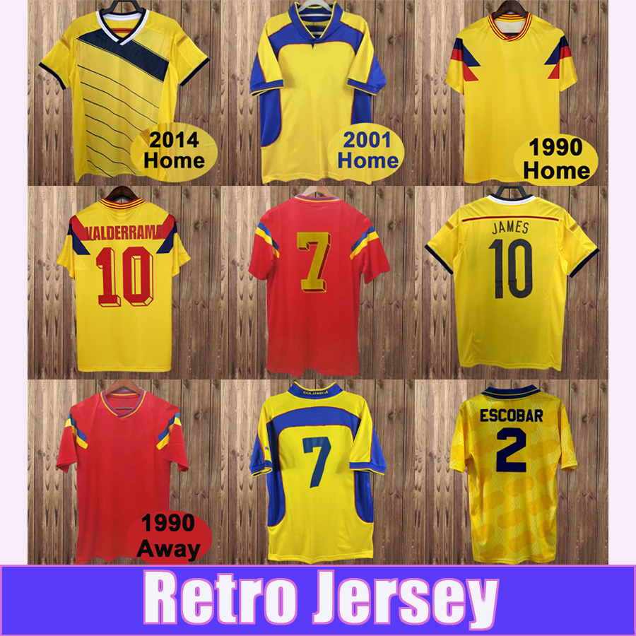 1990 1998 ColoMBia Mens Soccer Jerseys VALDERRAMA ESCOBAR 2001 2014 Home Yellow Away Red Vintage Football Shirt Short Sleeve Adult Uniforms