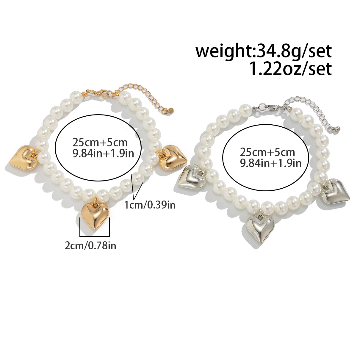 European and American Style Imitation Pearl Beaded Denim inspired Ankle Chain with High end Heart Pendant