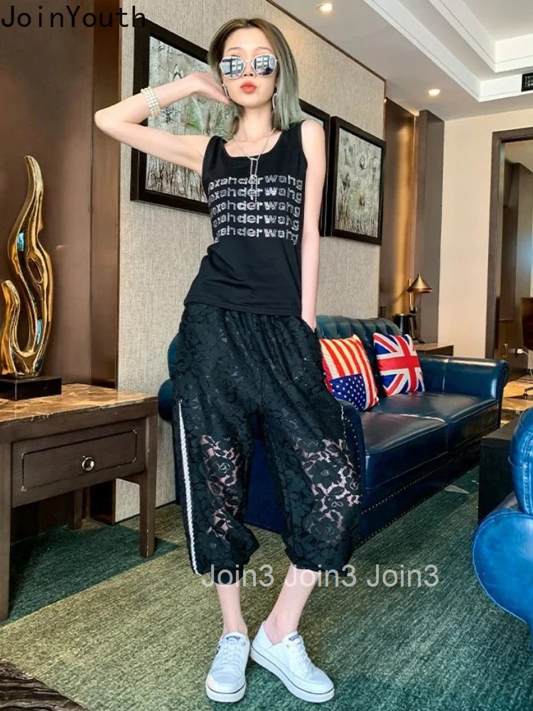Chic Lace Pants Women 2025 New Bottoms High Waist Temperament Sexy Trousers Hollow Out Beading Casual Y2k Pantalon Femme 7m768