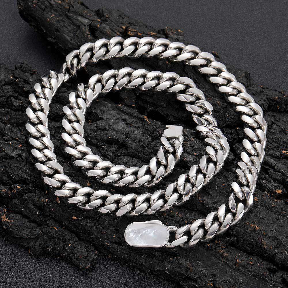 Hip Hop Shell Buckle Stainless Cuban Chain Men's Trendy Brand Personality Titanium Steel Gold Necklace 6a2e