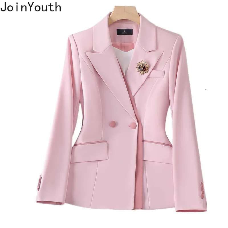 Temperament Korean Suit Fashion Pant Outfits Two Piece Sets Long Sleeve Tunic Coat High Waist Straight Pants Set Roupas Femme
