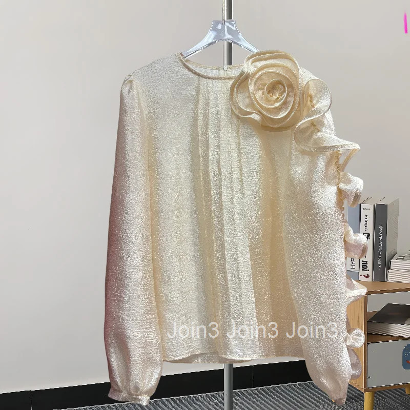 Blusas De Mujer Blouse for Women Temperament 3D Floral Long Sleeve Shirts O-neck Loose Tops Loose Vintage Summer Blouses 63c632