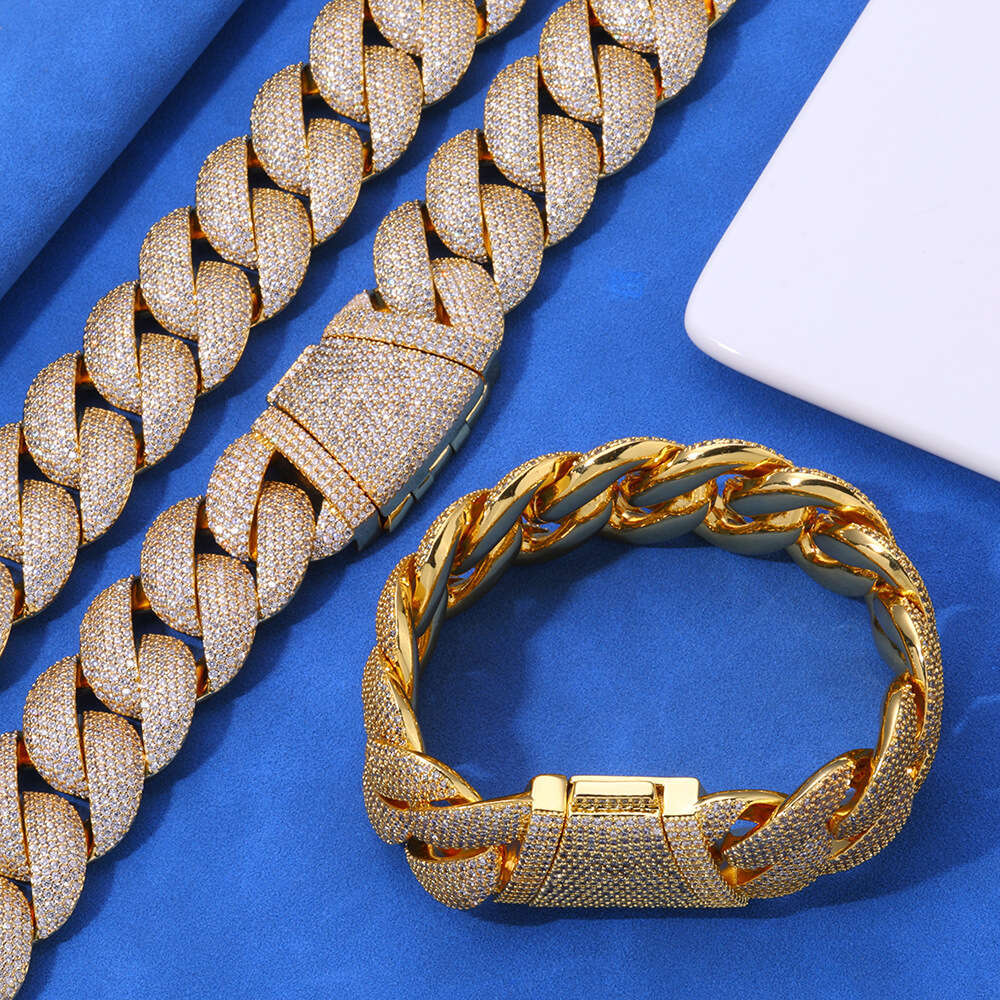 24mm Bubble Cuban Chain Zircon Necklace Trendy Brand Personality Men's Jewelry Hip Hop Bracelet 22be
