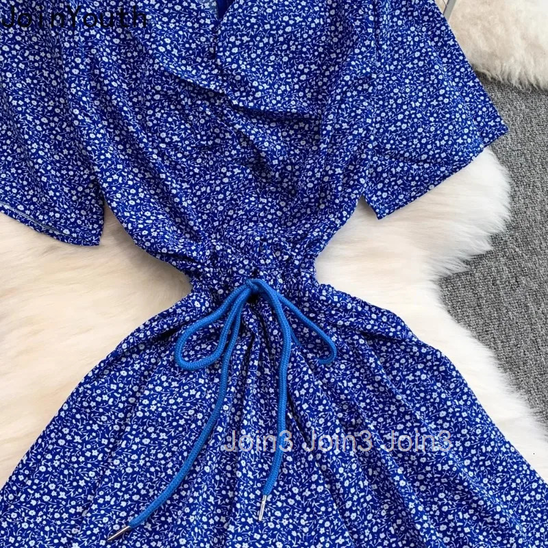 Floral Jumpsuit Womens Clothing Fashion Summer Playsuit Drawstring Slim Waist Temperament Wide Leg Shorts Rompers Ropa Mujer